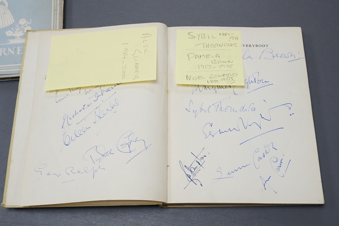 Two heavily autographed theatrical books; The English Ballet by W.J. Turner and A Theatre For Everybody by E.J. Dent, both extensively filled with autographs including; Alec Guiness, Margot Fonteyn, Pamela May, Robert He